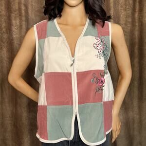 g.w. Division of Graff Vintage Patchwork Vest Multicolor Zip Up Floral Women's M